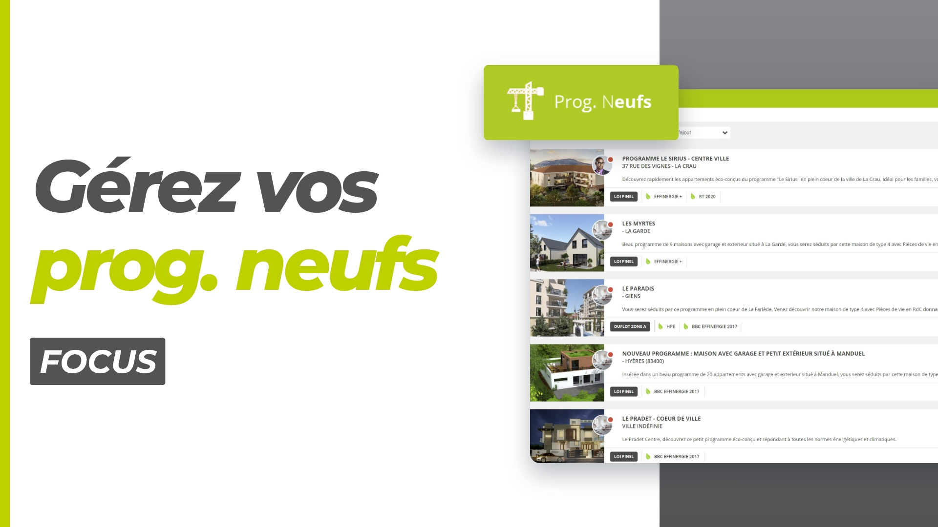 Programme neuf - Gérez vos programmes et vos lots